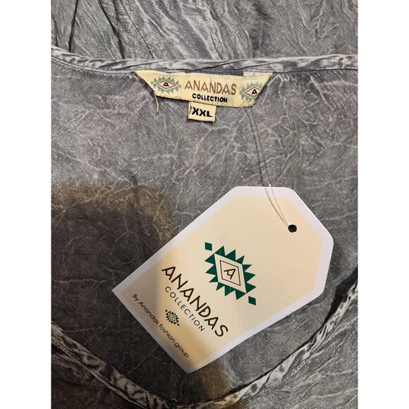 New Anandas Top Womens Plus Size XXL Gray Stone Wash Boho LS Tunic Blouse Shirt - Picture 6 of 6